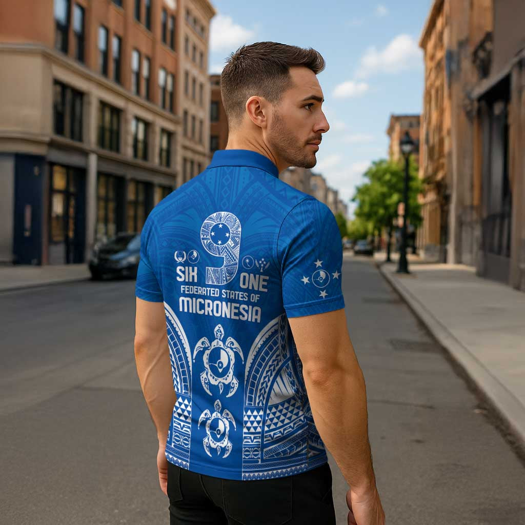 FSM Yap States Zipper Polo Shirt Micronesia Six 9 One Polynesian Tribal Pattern - Polynesian Pride