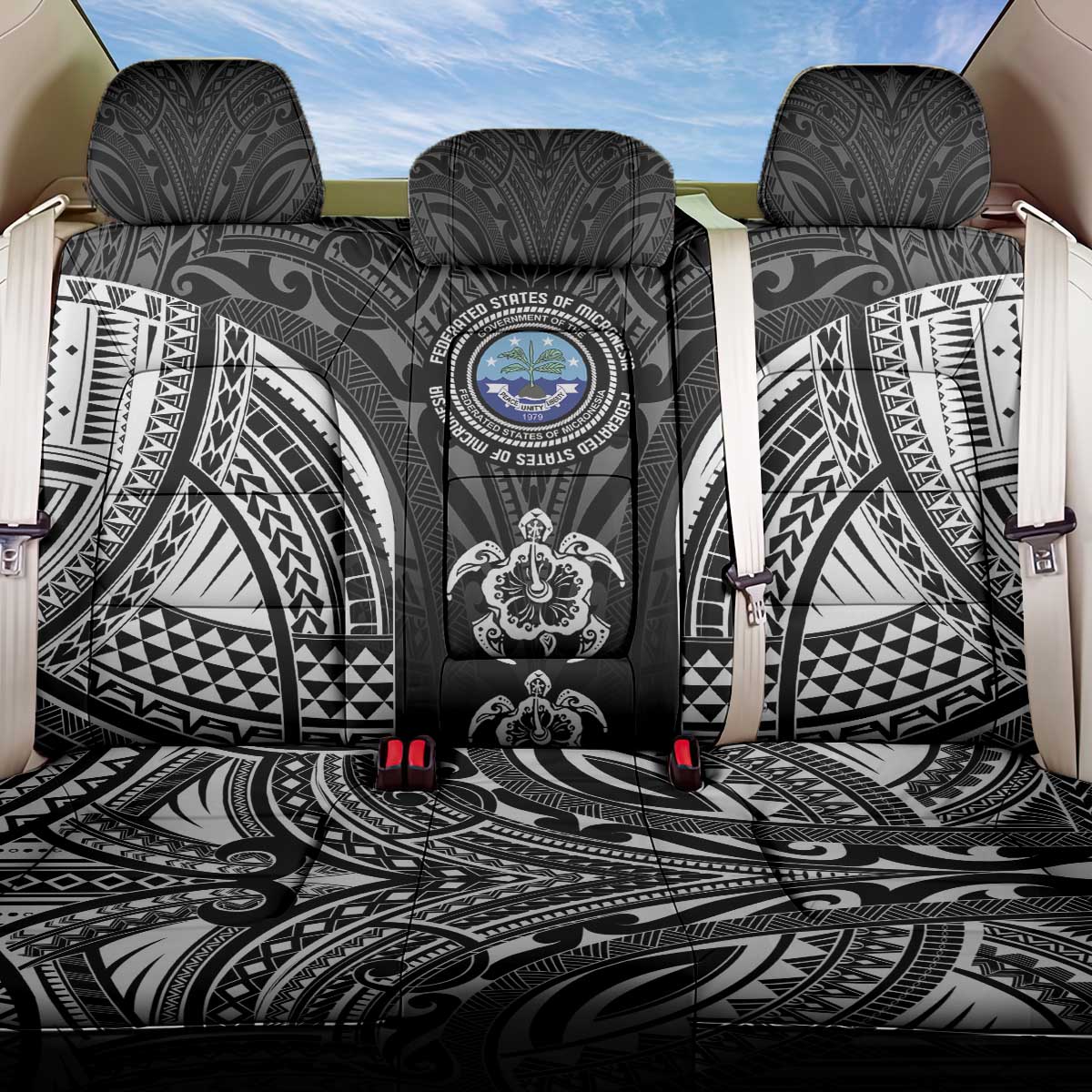 FSM Micronesia Six 9 One Back Car Seat Cover Polynesian Tribal Pattern LT9 One Size Black - Polynesian Pride
