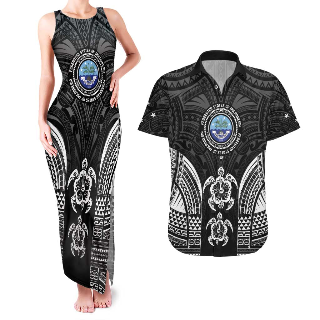 FSM Micronesia Six 9 One Couples Matching Tank Maxi Dress and Hawaiian Shirt Polynesian Tribal Pattern LT9 Black - Polynesian Pride