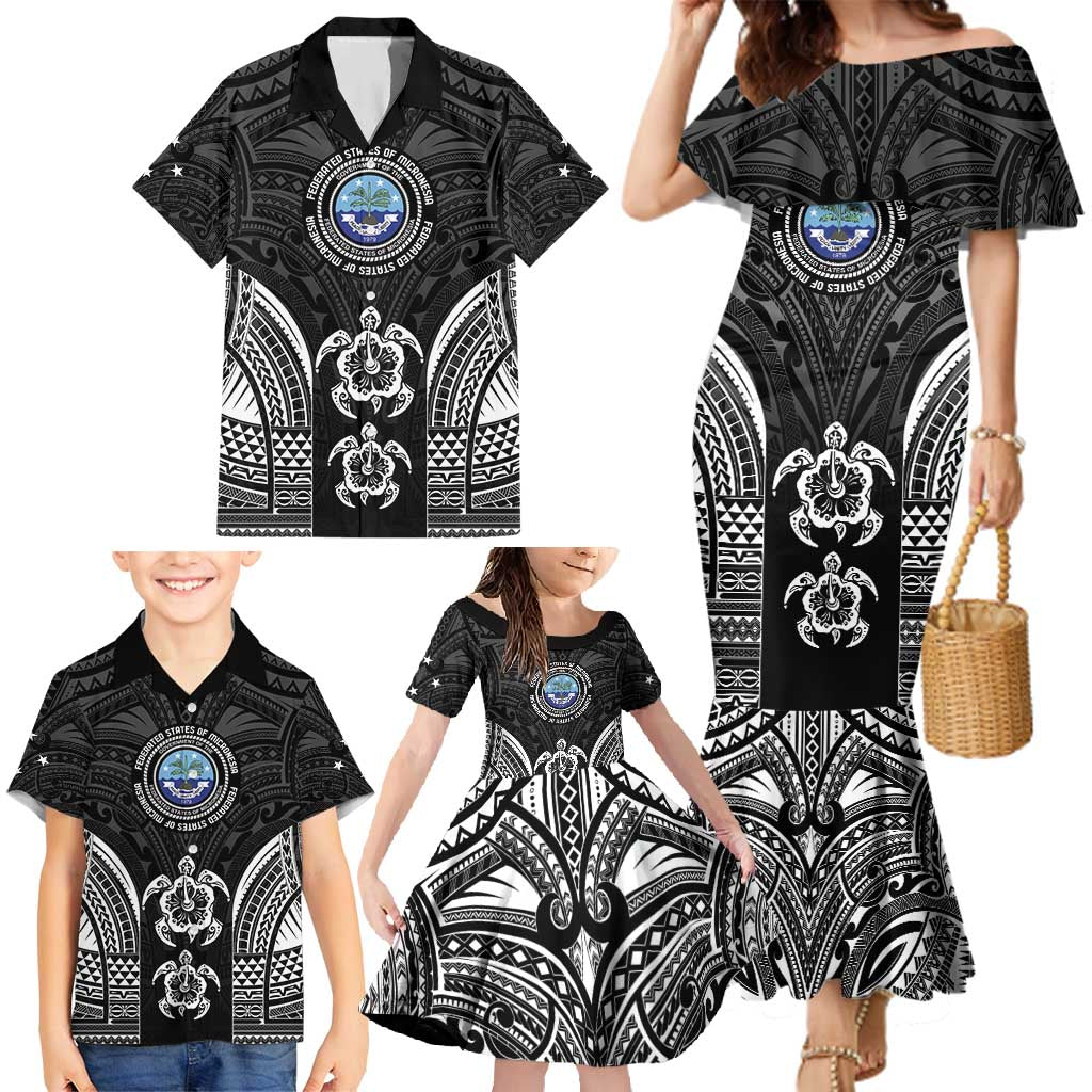 FSM Micronesia Six 9 One Family Matching Mermaid Dress and Hawaiian Shirt Polynesian Tribal Pattern