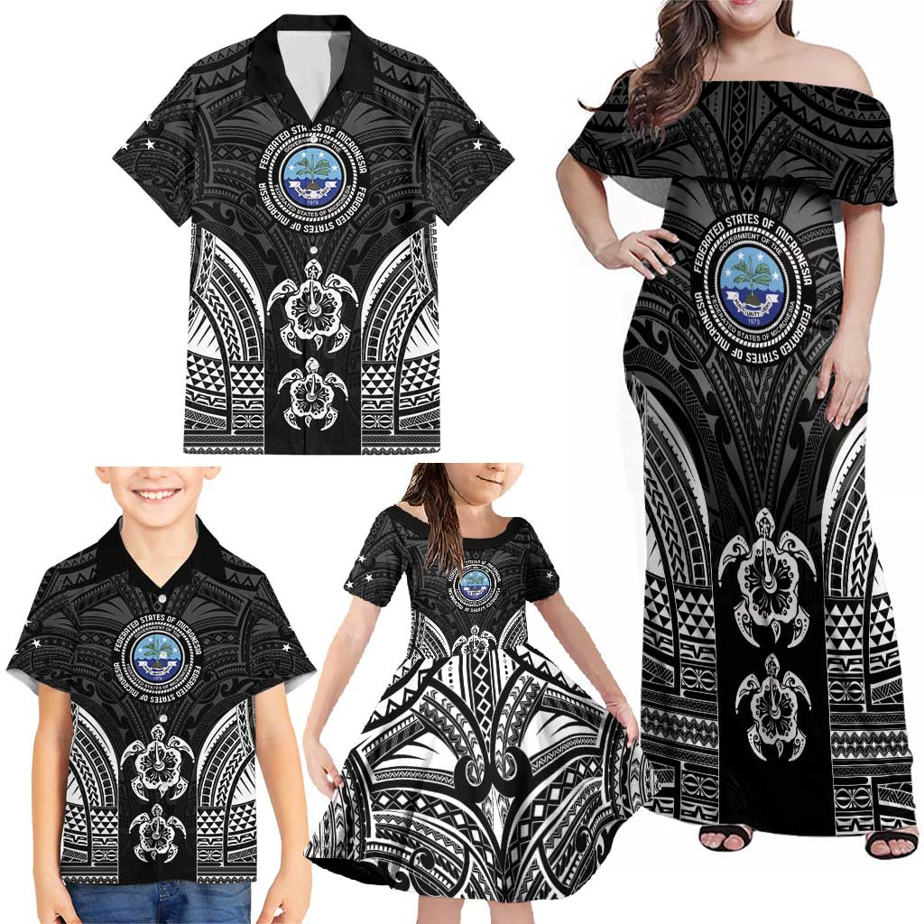 FSM Micronesia Six 9 One Family Matching Off Shoulder Maxi Dress and Hawaiian Shirt Polynesian Tribal Pattern