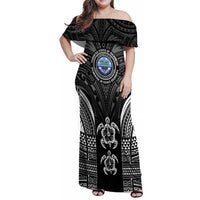 FSM Micronesia Six 9 One Family Matching Off Shoulder Maxi Dress and Hawaiian Shirt Polynesian Tribal Pattern