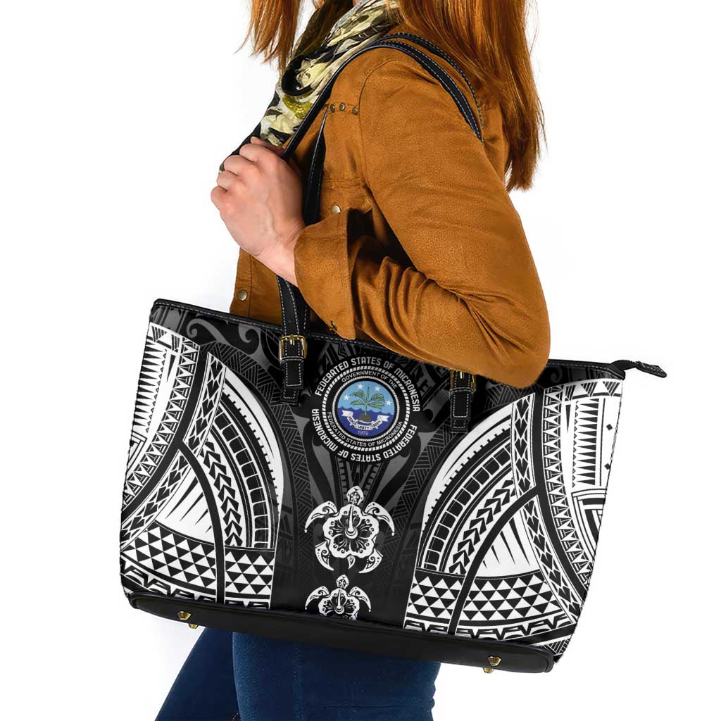 FSM Micronesia Six 9 One Leather Tote Bag Polynesian Tribal Pattern LT9 Black - Polynesian Pride