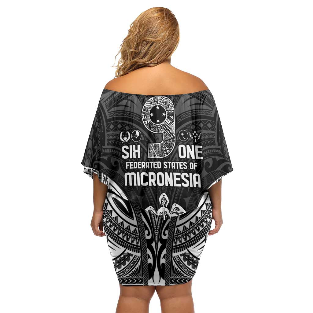 FSM Micronesia Six 9 One Off Shoulder Short Dress Polynesian Tribal Pattern