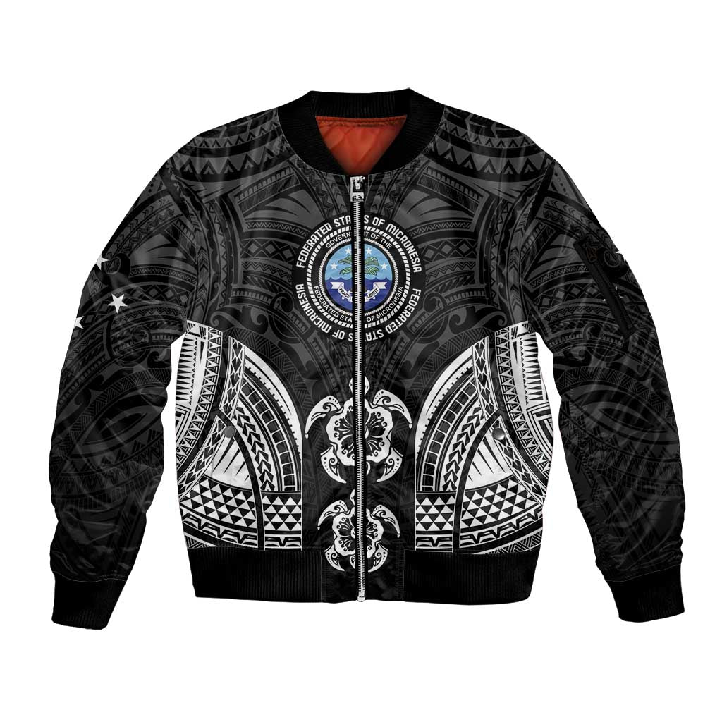 FSM Micronesia Six 9 One Sleeve Zip Bomber Jacket Polynesian Tribal Pattern LT9 Unisex Black - Polynesian Pride