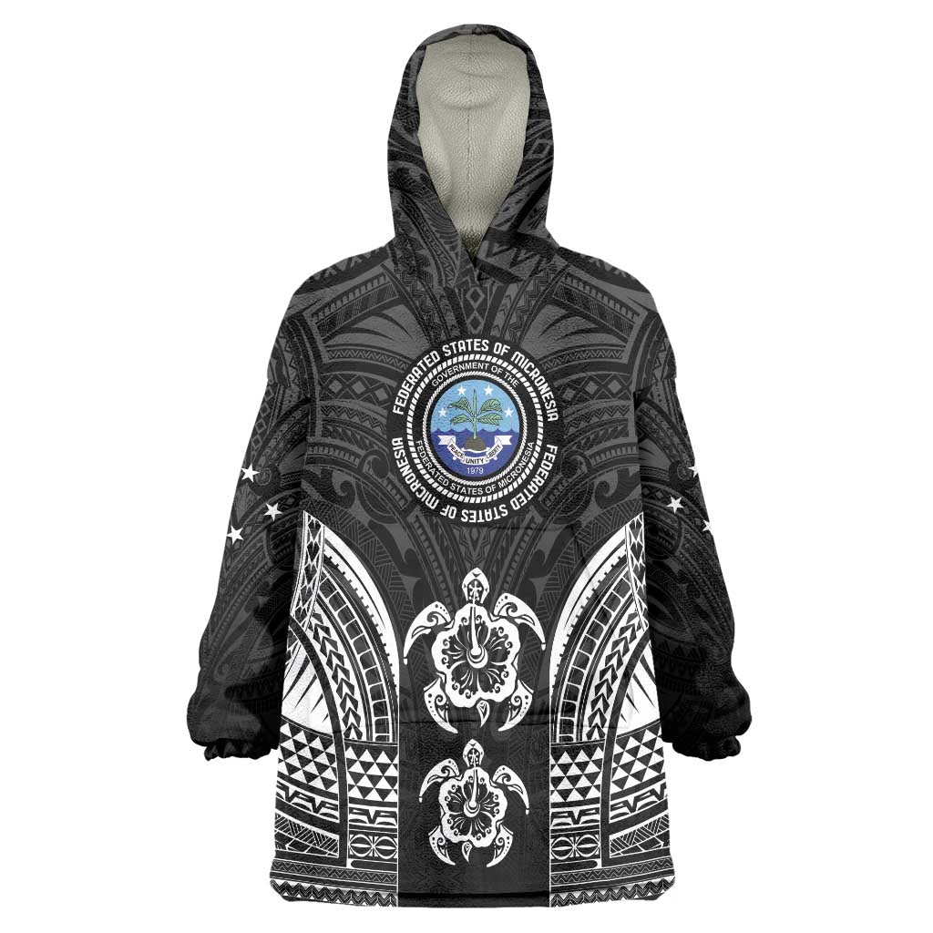 FSM Micronesia Six 9 One Wearable Blanket Hoodie Polynesian Tribal Pattern LT9 One Size Black - Polynesian Pride