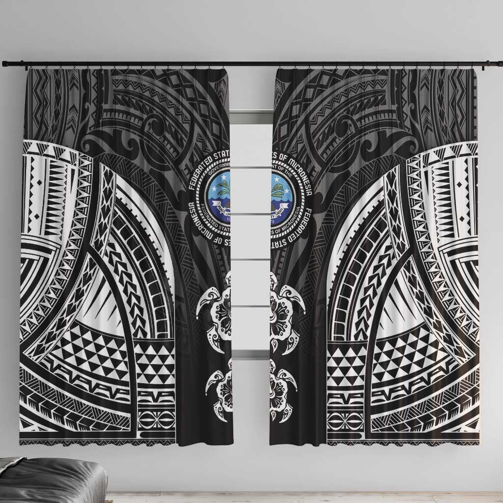 FSM Micronesia Six 9 One Window Curtain Polynesian Tribal Pattern LT9 With Hooks Black - Polynesian Pride