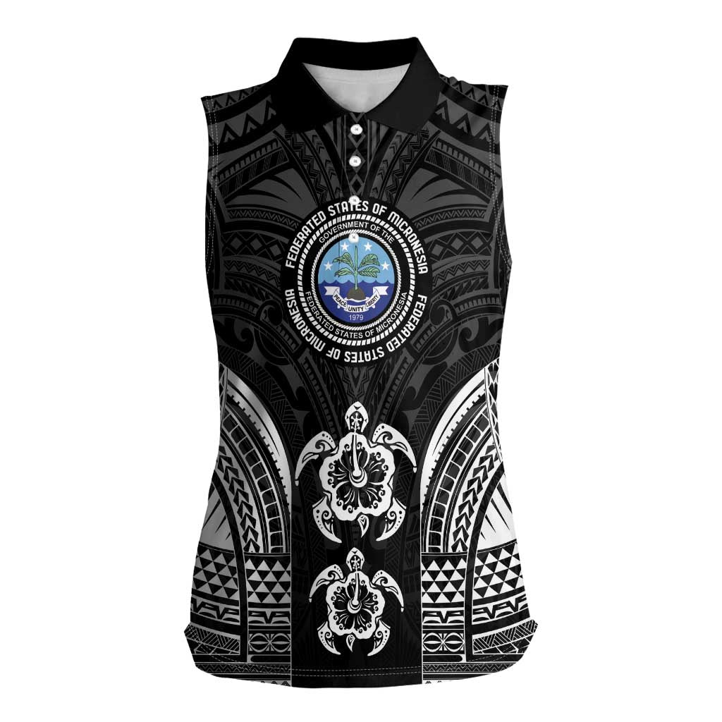 FSM Micronesia Six 9 One Women Sleeveless Polo Shirt Polynesian Tribal Pattern LT9 Female Black - Polynesian Pride