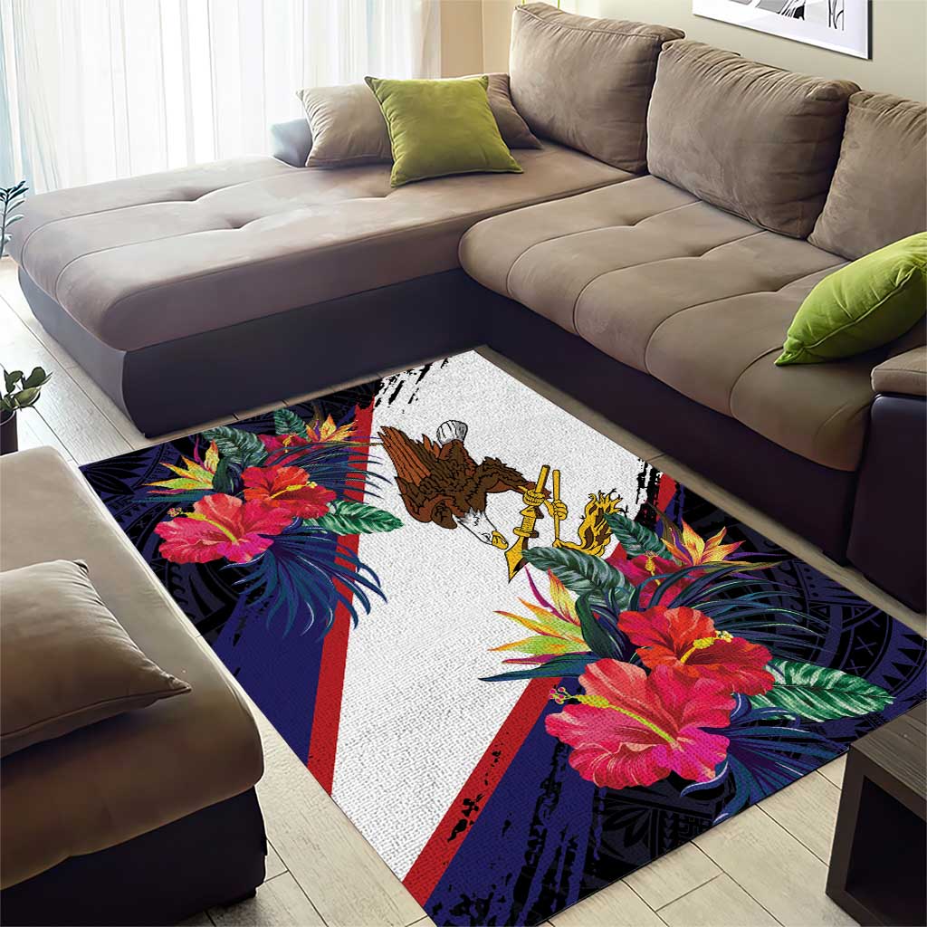 American Samoa Flag Day Since 1900 Area Rug Samoa Muamua Le Atua Tropical Flowers
