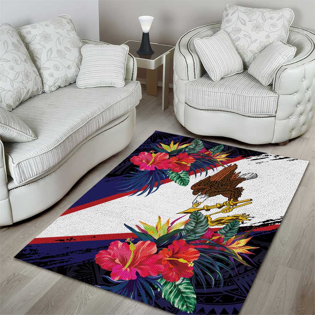 American Samoa Flag Day Since 1900 Area Rug Samoa Muamua Le Atua Tropical Flowers