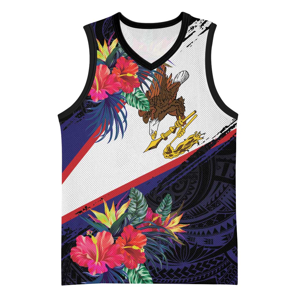 American Samoa Flag Day Since 1900 Basketball Jersey Samoa Muamua Le Atua Tropical Flowers LT9 Unisex Blue - Polynesian Pride