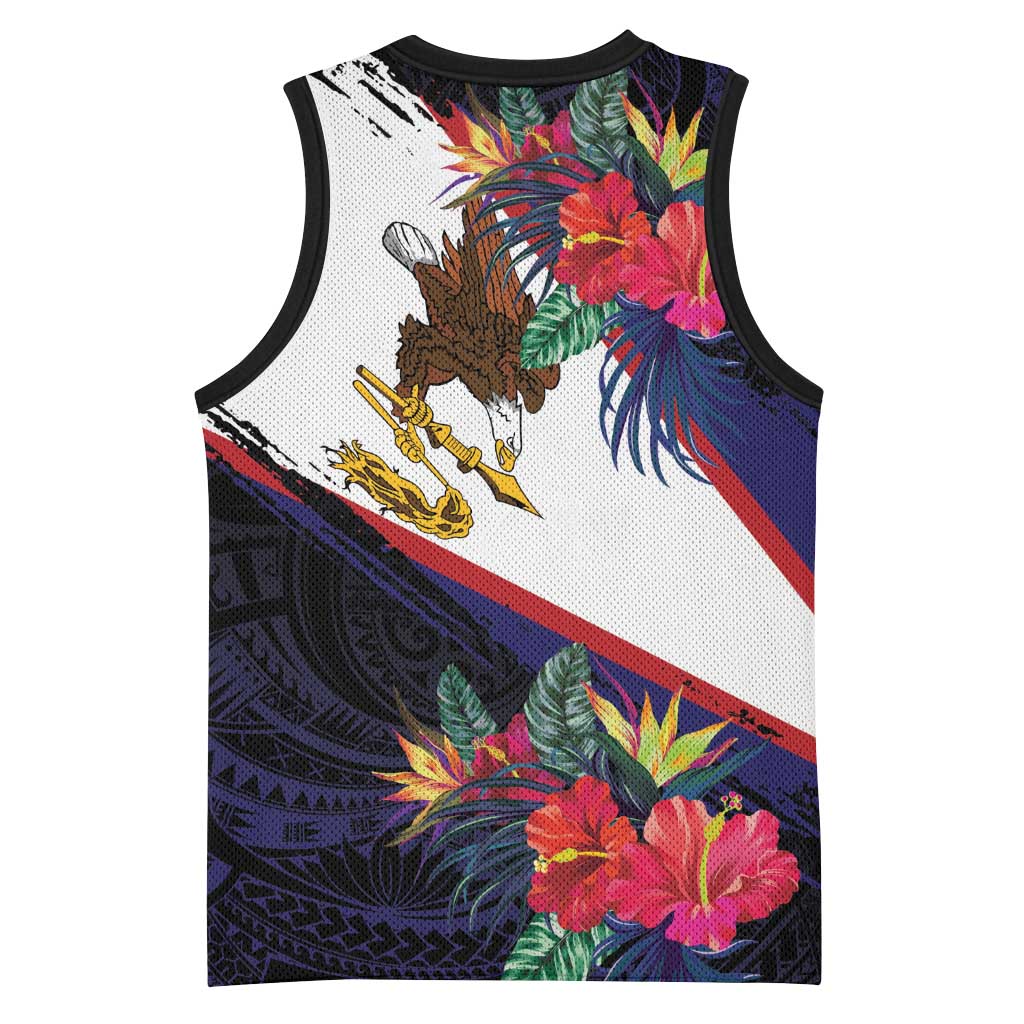 American Samoa Flag Day Since 1900 Basketball Jersey Samoa Muamua Le Atua Tropical Flowers - Polynesian Pride