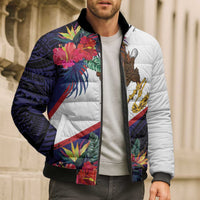 American Samoa Flag Day Since 1900 Bomber Puffer Jacket Samoa Muamua Le Atua Tropical Flowers - Polynesian Pride