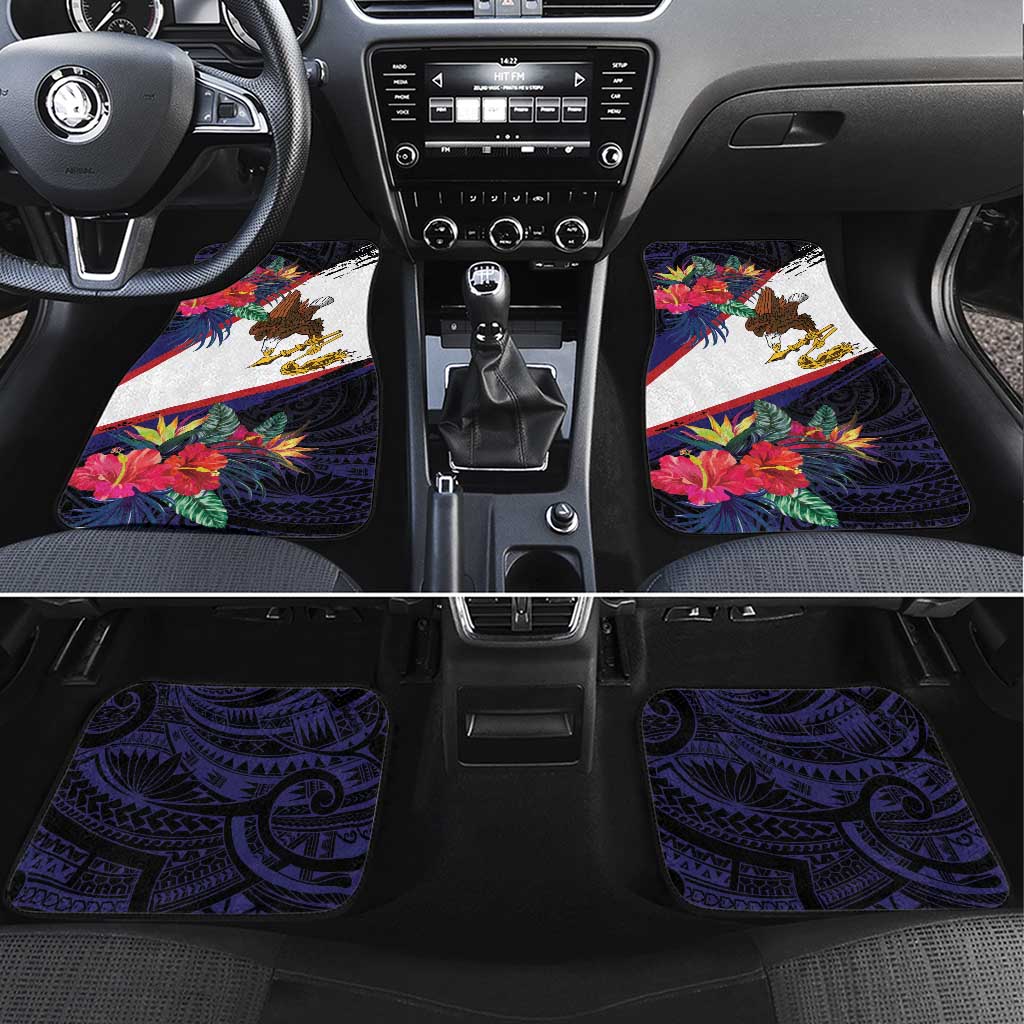 American Samoa Flag Day Since 1900 Car Mats Samoa Muamua Le Atua Tropical Flowers LT9 Set 4pcs Blue - Polynesian Pride