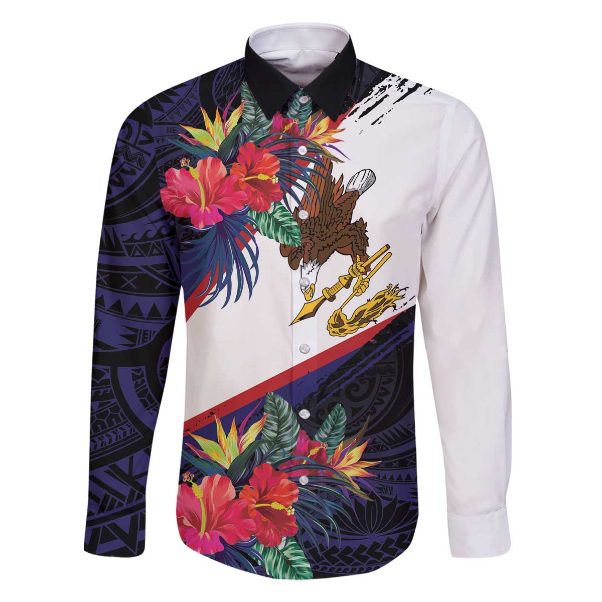 American Samoa Flag Day Since 1900 Family Matching Off The Shoulder Long Sleeve Dress and Hawaiian Shirt Samoa Muamua Le Atua Tropical Flowers