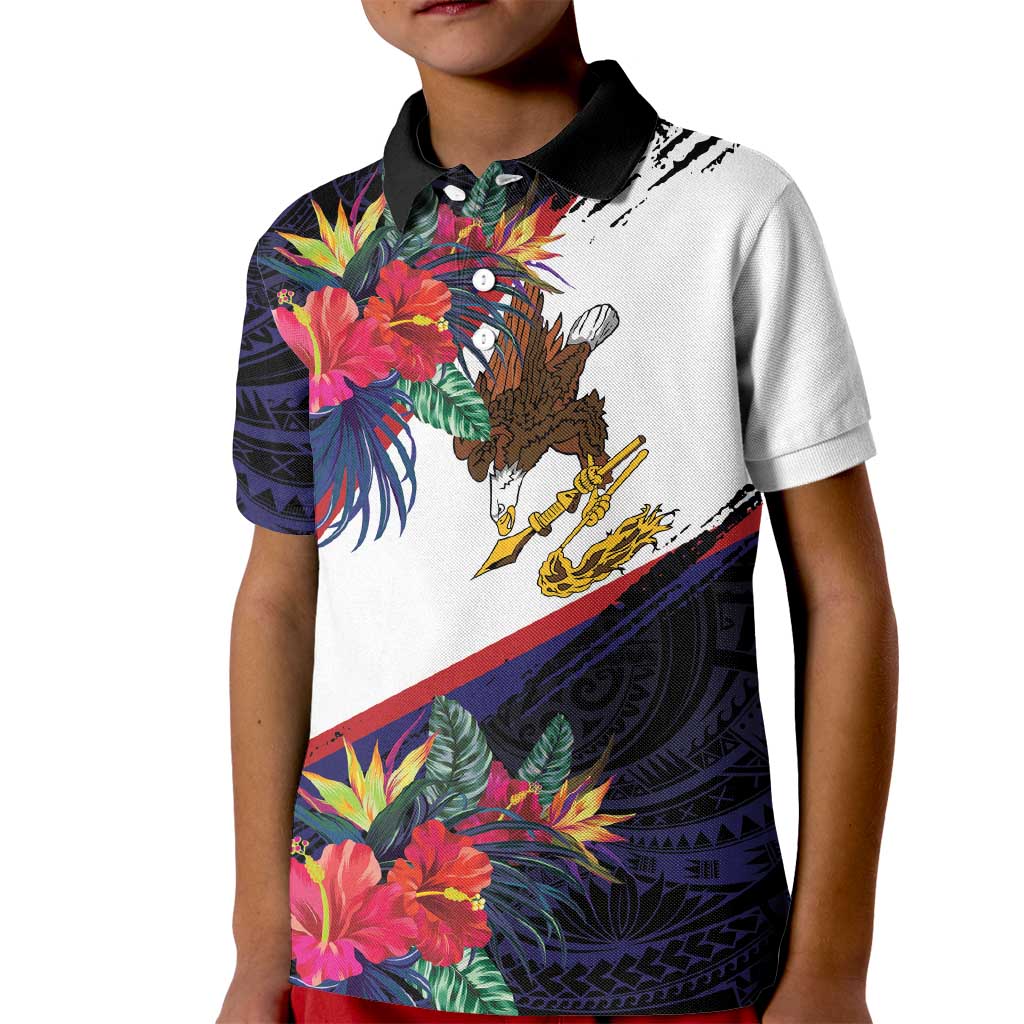 American Samoa Flag Day Since 1900 Kid Polo Shirt Samoa Muamua Le Atua Tropical Flowers LT9 Kid Blue - Polynesian Pride