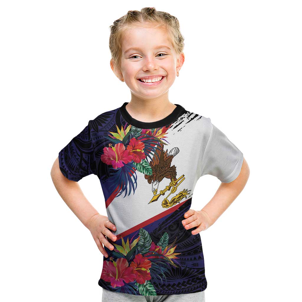 American Samoa Flag Day Since 1900 Kid T Shirt Samoa Muamua Le Atua Tropical Flowers LT9 Blue - Polynesian Pride