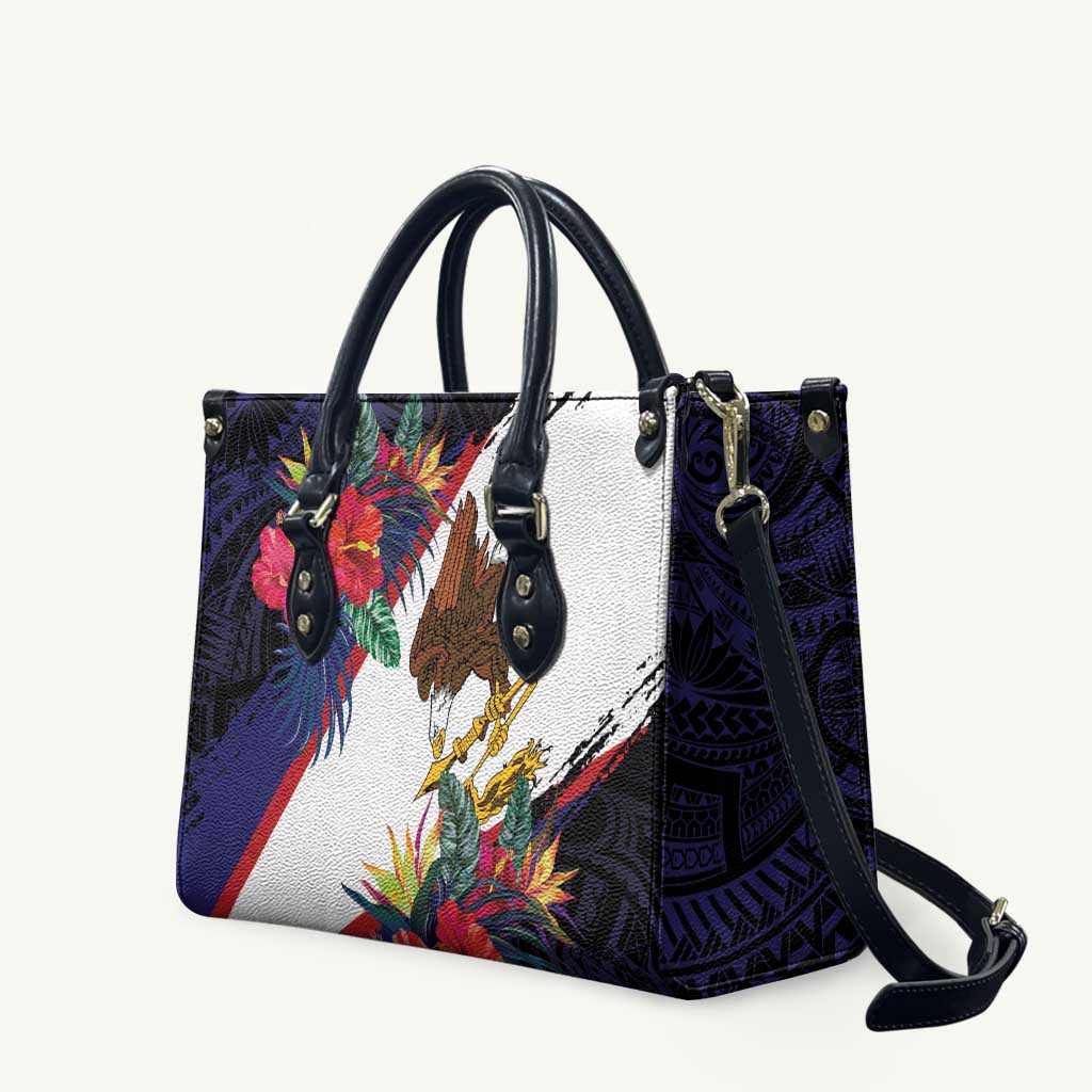 American Samoa Flag Day Since 1900 Leather Bag Samoa Muamua Le Atua Tropical Flowers - Polynesian Pride