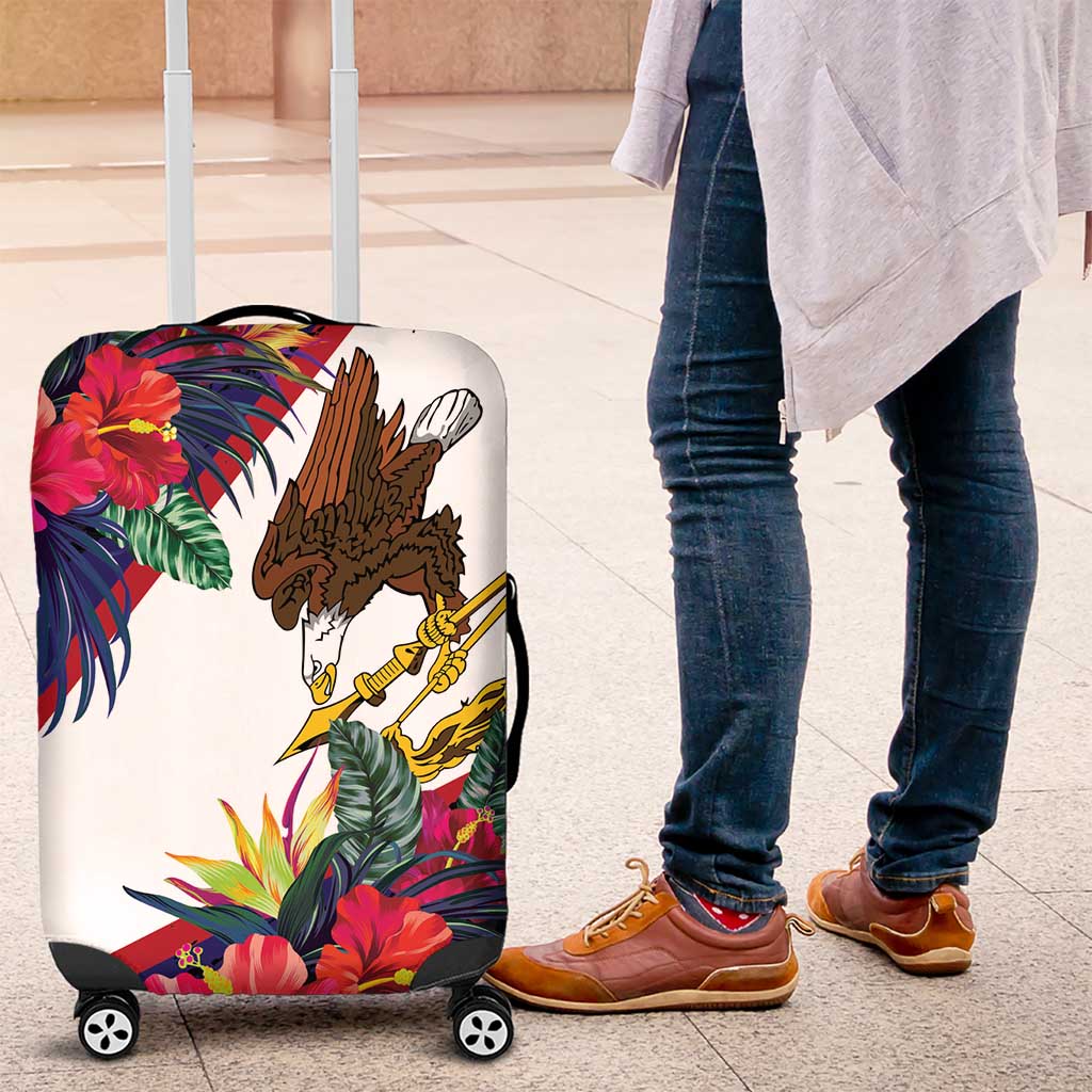 American Samoa Flag Day Since 1900 Luggage Cover Samoa Muamua Le Atua Tropical Flowers LT9 Blue - Polynesian Pride