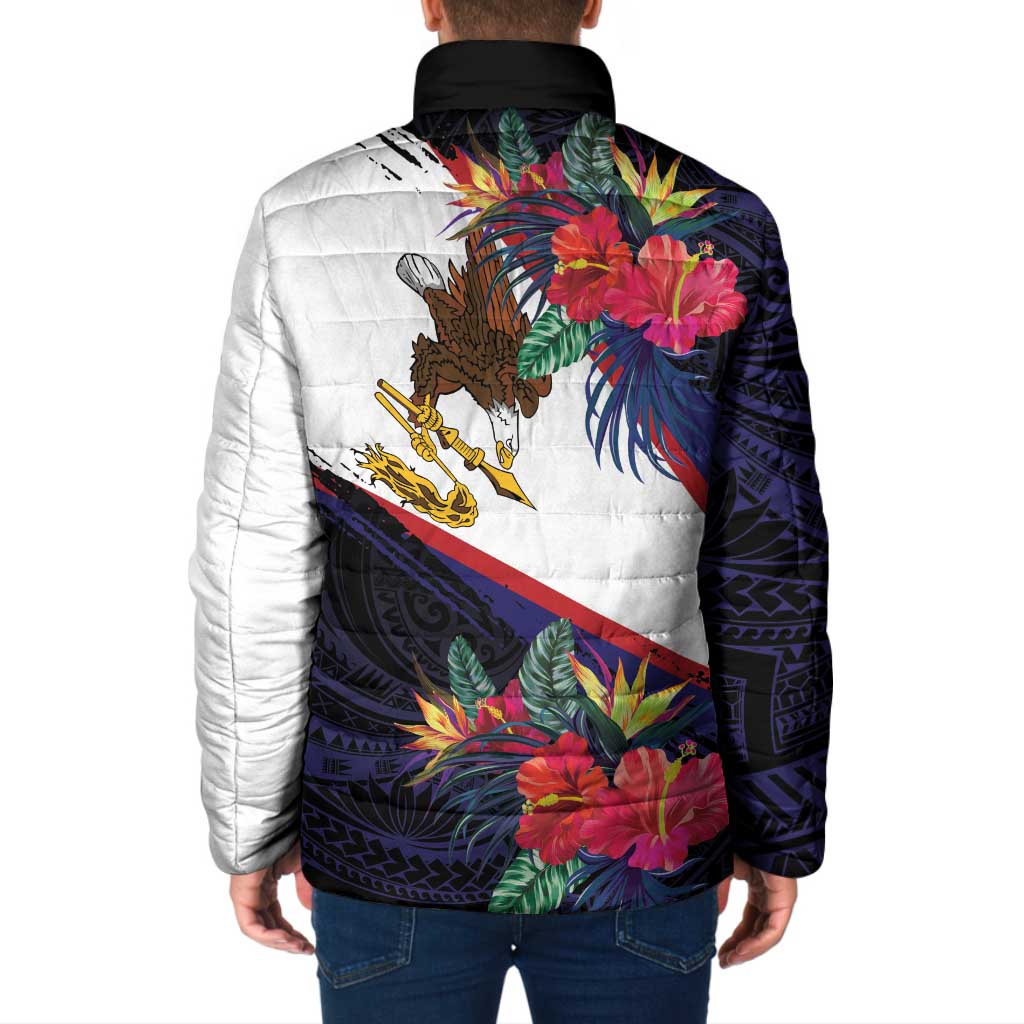 American Samoa Flag Day Since 1900 Padded Jacket Samoa Muamua Le Atua Tropical Flowers - Polynesian Pride