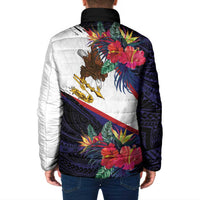 American Samoa Flag Day Since 1900 Padded Jacket Samoa Muamua Le Atua Tropical Flowers - Polynesian Pride