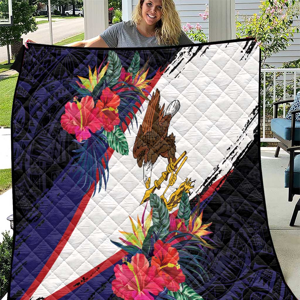 American Samoa Flag Day Since 1900 Quilt Samoa Muamua Le Atua Tropical Flowers LT9 Blue - Polynesian Pride
