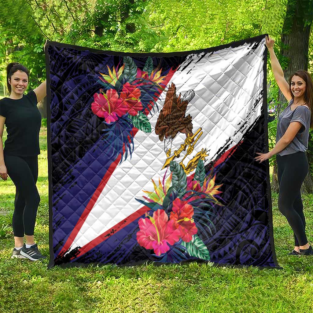 American Samoa Flag Day Since 1900 Quilt Samoa Muamua Le Atua Tropical Flowers