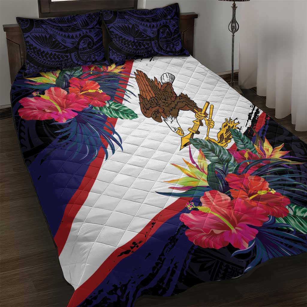 American Samoa Flag Day Since 1900 Quilt Bed Set Samoa Muamua Le Atua Tropical Flowers LT9 Blue - Polynesian Pride
