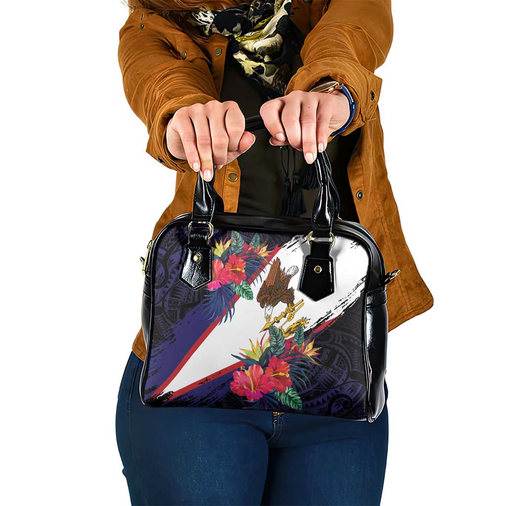 American Samoa Flag Day Since 1900 Shoulder Handbag Samoa Muamua Le Atua Tropical Flowers LT9 One Size Blue - Polynesian Pride