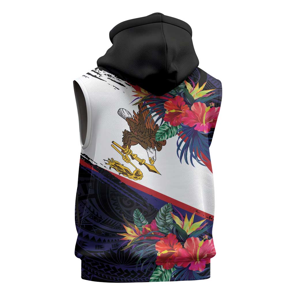 American Samoa Flag Day Since 1900 Sleeveless Zip Hoodie Samoa Muamua Le Atua Tropical Flowers - Polynesian Pride