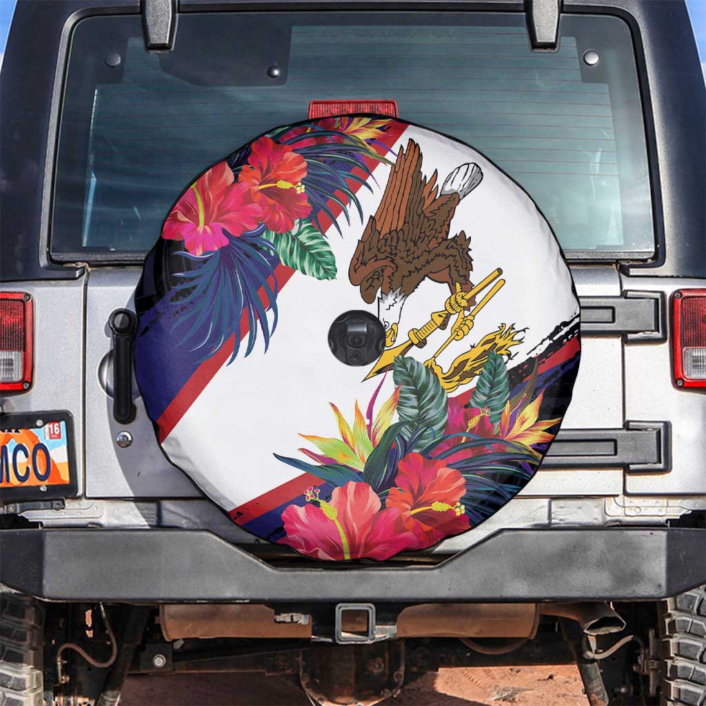 American Samoa Flag Day Since 1900 Spare Tire Cover Samoa Muamua Le Atua Tropical Flowers LT9 Blue - Polynesian Pride
