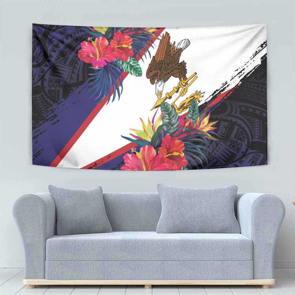 American Samoa Flag Day Since 1900 Tapestry Samoa Muamua Le Atua Tropical Flowers
