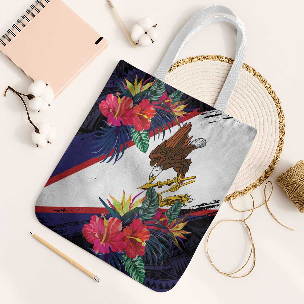 American Samoa Flag Day Since 1900 Tote Bag Samoa Muamua Le Atua Tropical Flowers - Polynesian Pride