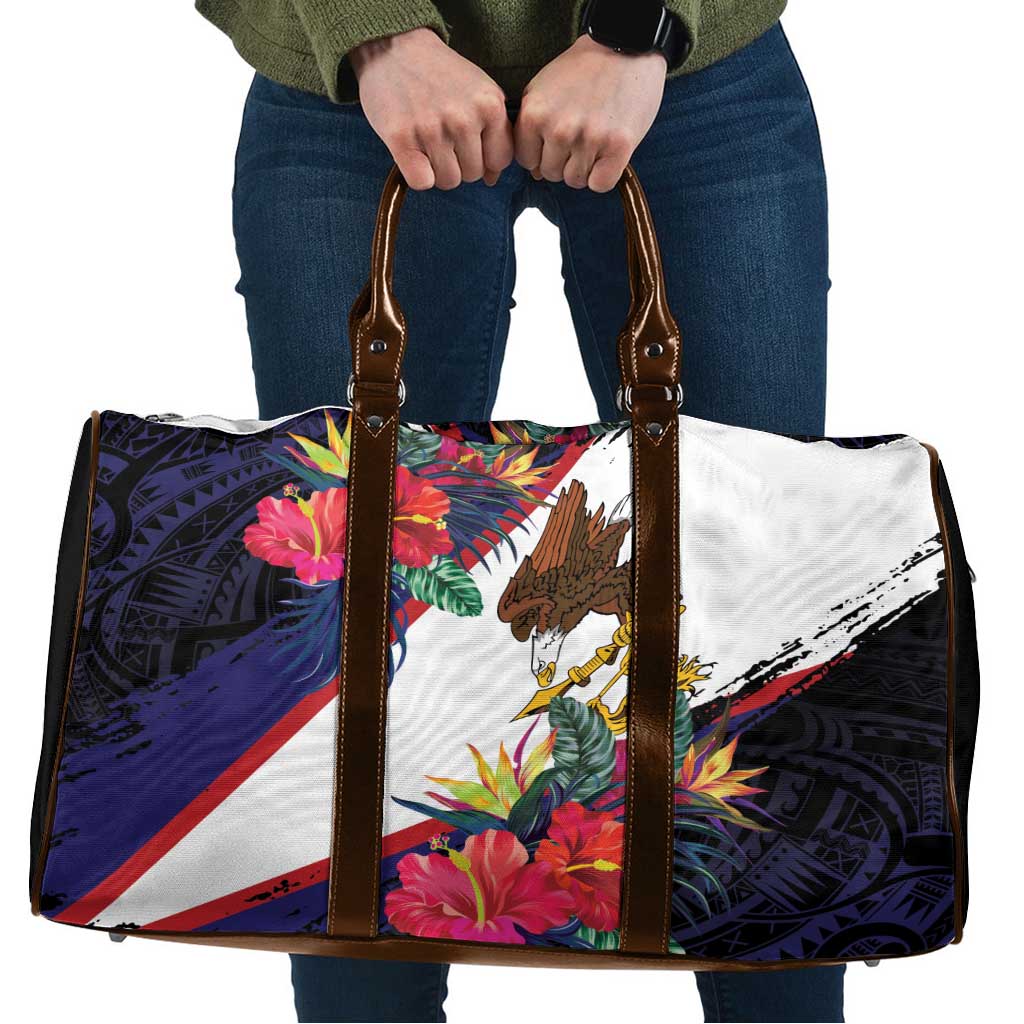 American Samoa Flag Day Since 1900 Travel Bag Samoa Muamua Le Atua Tropical Flowers LT9 Blue - Polynesian Pride