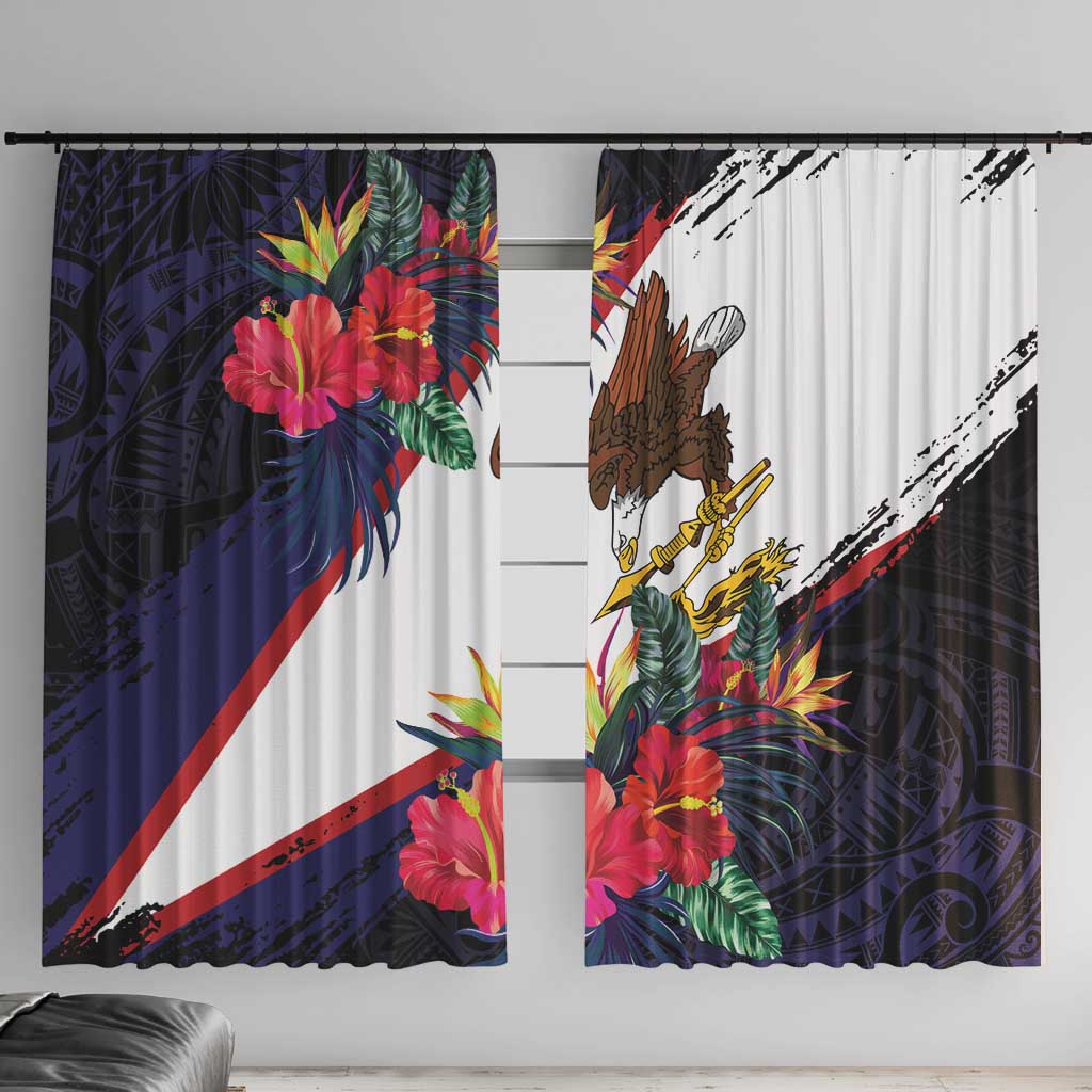American Samoa Flag Day Since 1900 Window Curtain Samoa Muamua Le Atua Tropical Flowers LT9 With Hooks Blue - Polynesian Pride