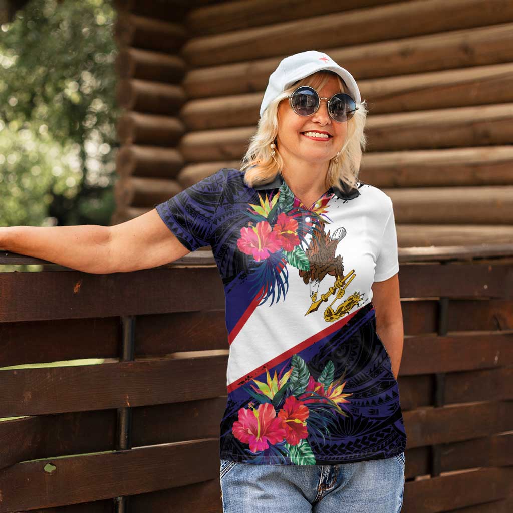 American Samoa Flag Day Since 1900 Women Polo Shirt Samoa Muamua Le Atua Tropical Flowers