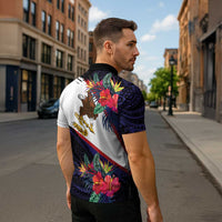 American Samoa Flag Day Since 1900 Zipper Polo Shirt Samoa Muamua Le Atua Tropical Flowers - Polynesian Pride