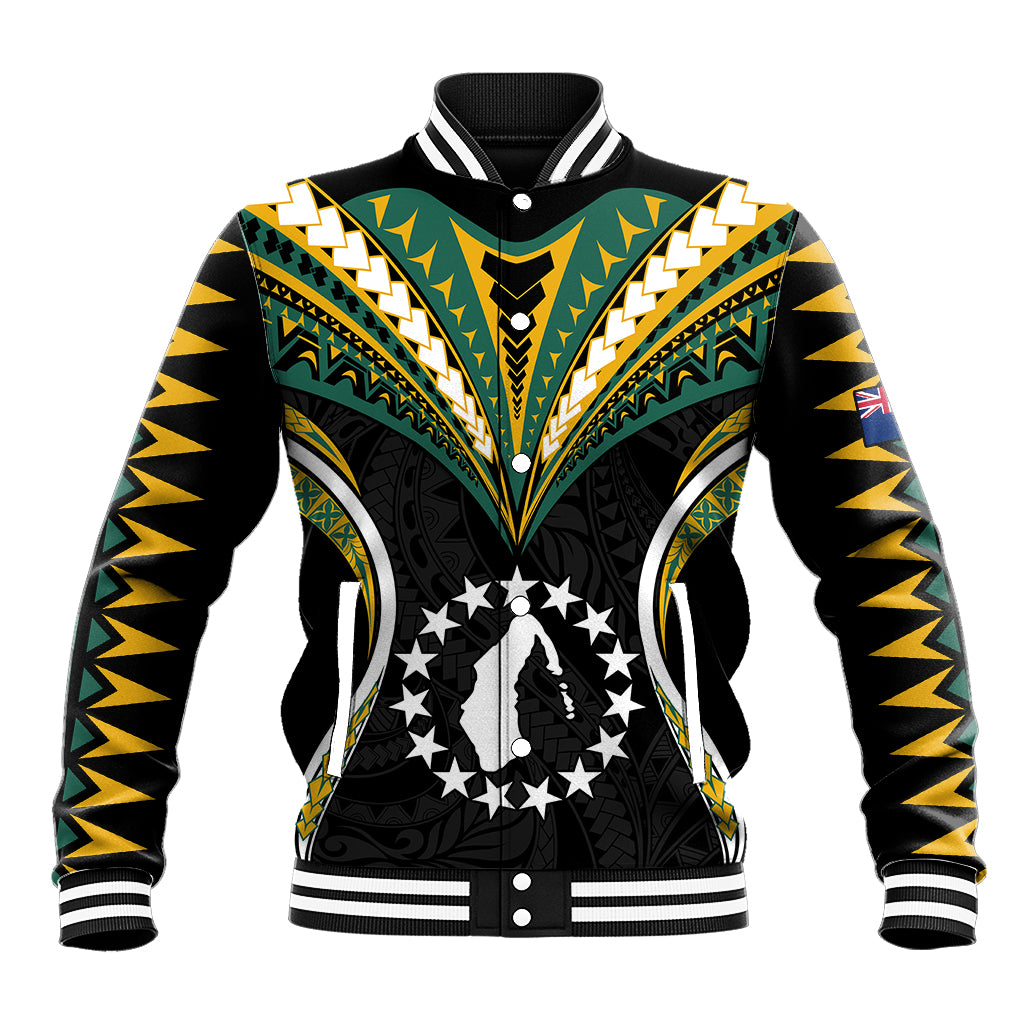 Polynesian Pride Aitutaki Island Baseball Jacket Cook Islands Tribal Wave Style LT9 Unisex Black - Polynesian Pride