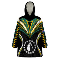 (Personalised) Polynesian Pride Aitutaki Island Wearable Blanket Hoodie Cook Islands Tribal Wave Style LT9 One Size Black - Polynesian Pride