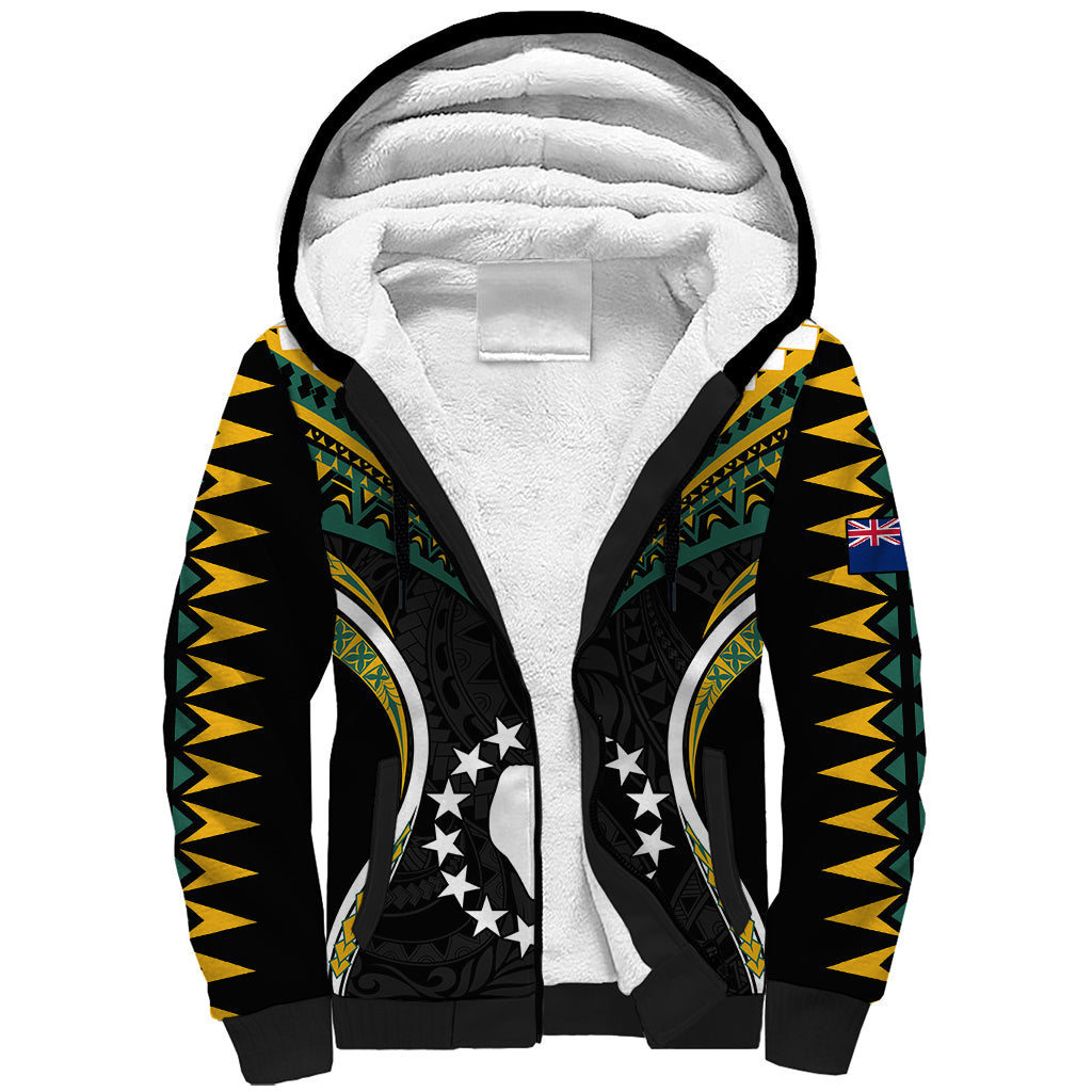 Polynesian Pride Atiu Island Sherpa Hoodie Cook Islands Tribal Wave Style LT9 Unisex Black - Polynesian Pride
