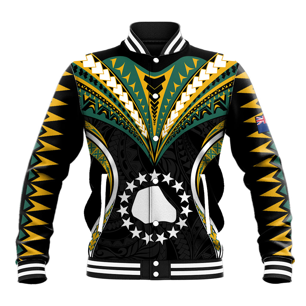 (Personalised) Polynesian Pride Mangaia Island Baseball Jacket Cook Islands Tribal Wave Style LT9 Unisex Black - Polynesian Pride