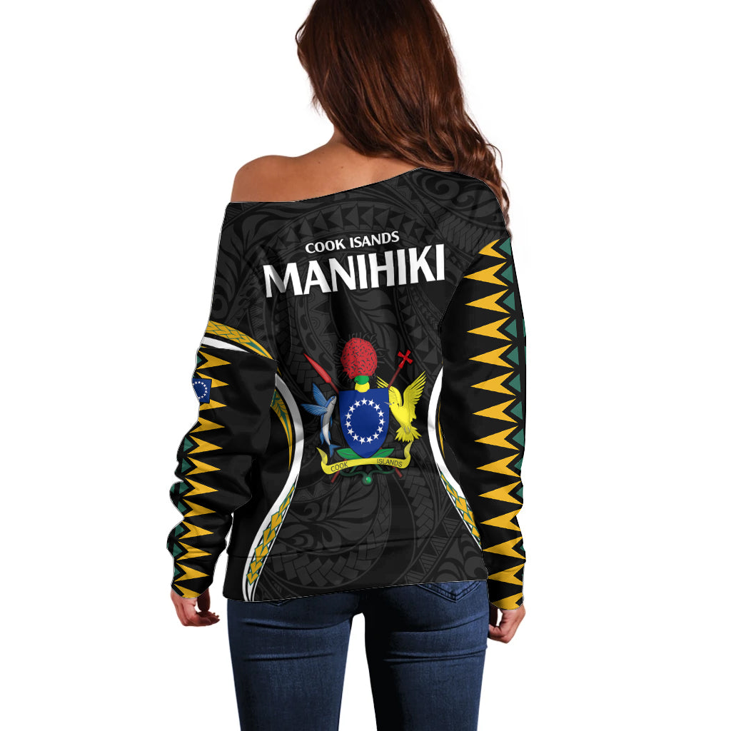 Polynesian Pride Manihiki Island Off Shoulder Sweater Cook Islands Tribal Wave Style LT9 - Polynesian Pride