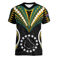 Polynesian Pride Manihiki Island Women V Neck T Shirt Cook Islands Tribal Wave Style LT9 Female Black - Polynesian Pride