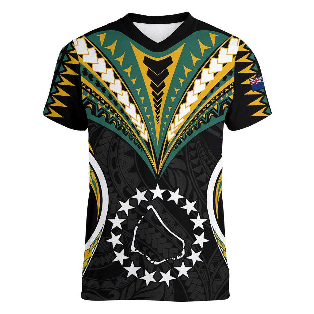 (Personalised) Polynesian Pride Manihiki Island Women V Neck T Shirt Cook Islands Tribal Wave Style LT9 Female Black - Polynesian Pride