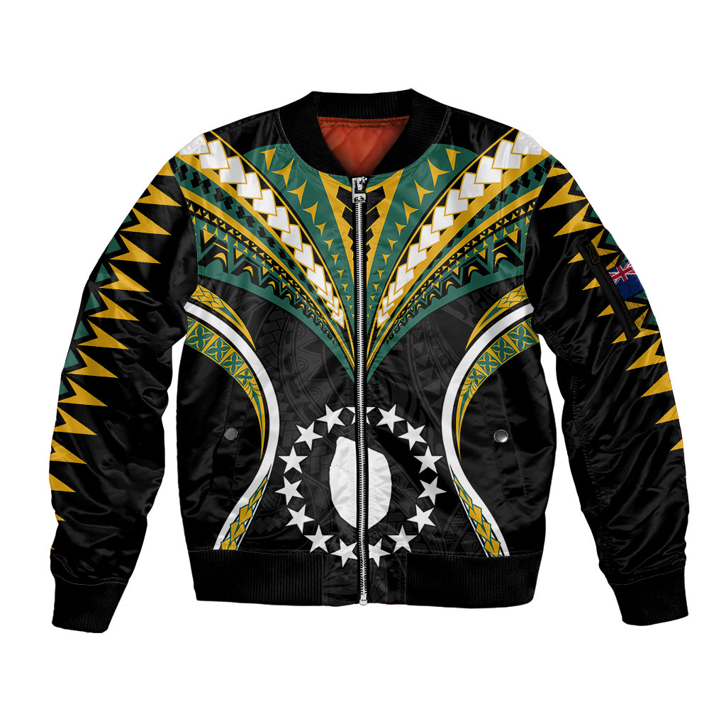 Polynesian Pride Mauke Island Sleeve Zip Bomber Jacket Cook Islands Tribal Wave Style LT9 Unisex Black - Polynesian Pride