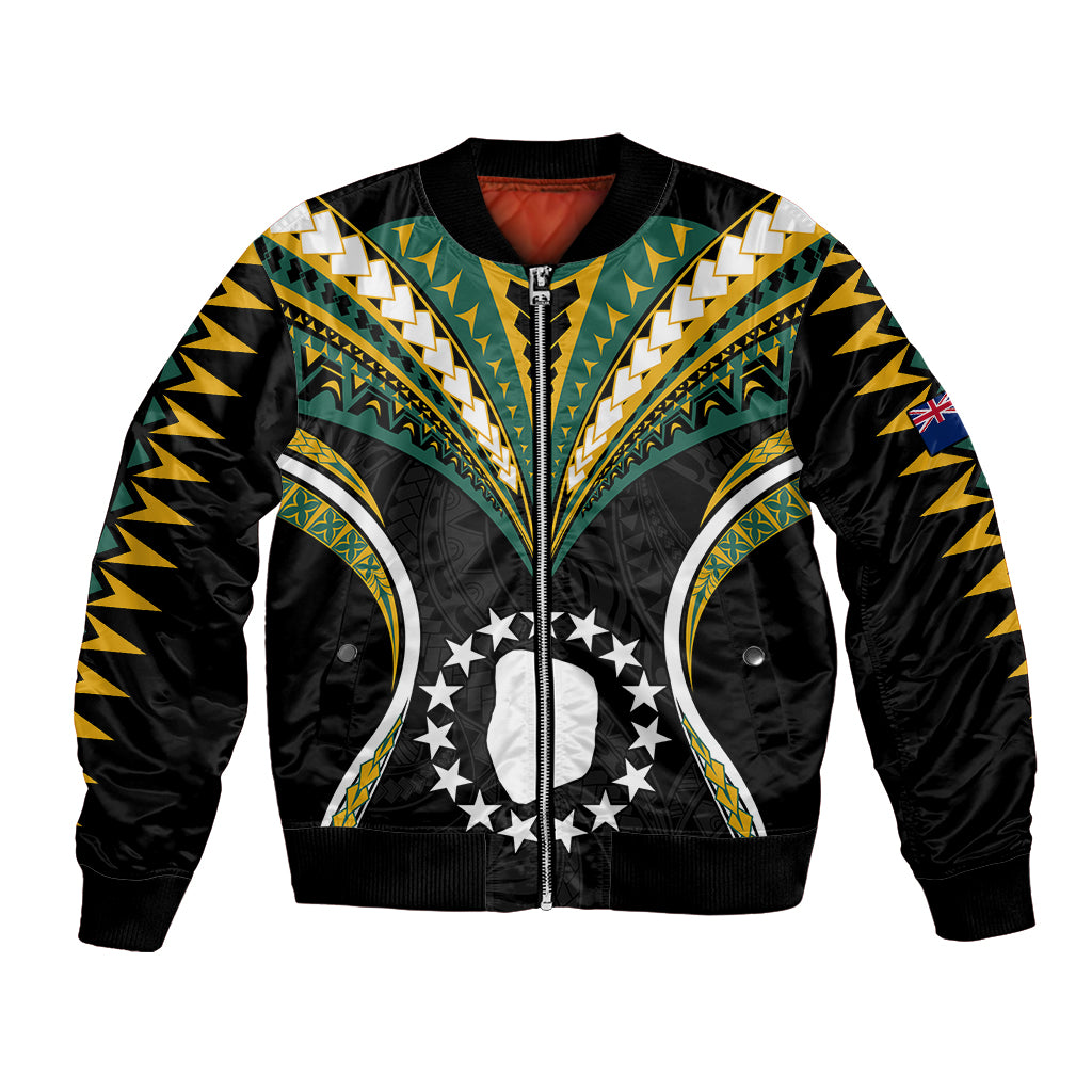 (Personalised) Polynesian Pride Mitiaro Island Bomber Jacket Cook Islands Tribal Wave Style LT9 Unisex Black - Polynesian Pride