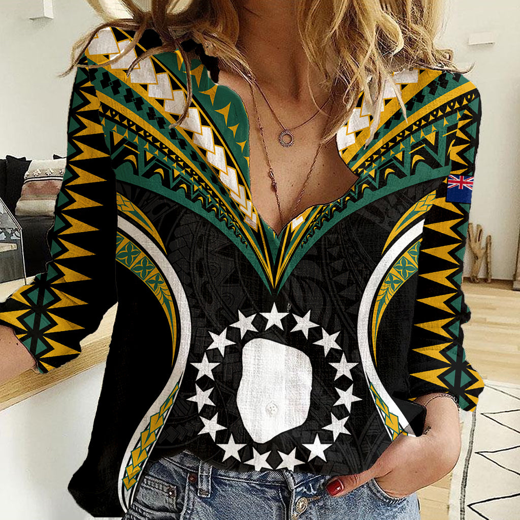 (Personalised) Polynesian Pride Mitiaro Island Women Casual Shirt Cook Islands Tribal Wave Style LT9 Female Black - Polynesian Pride