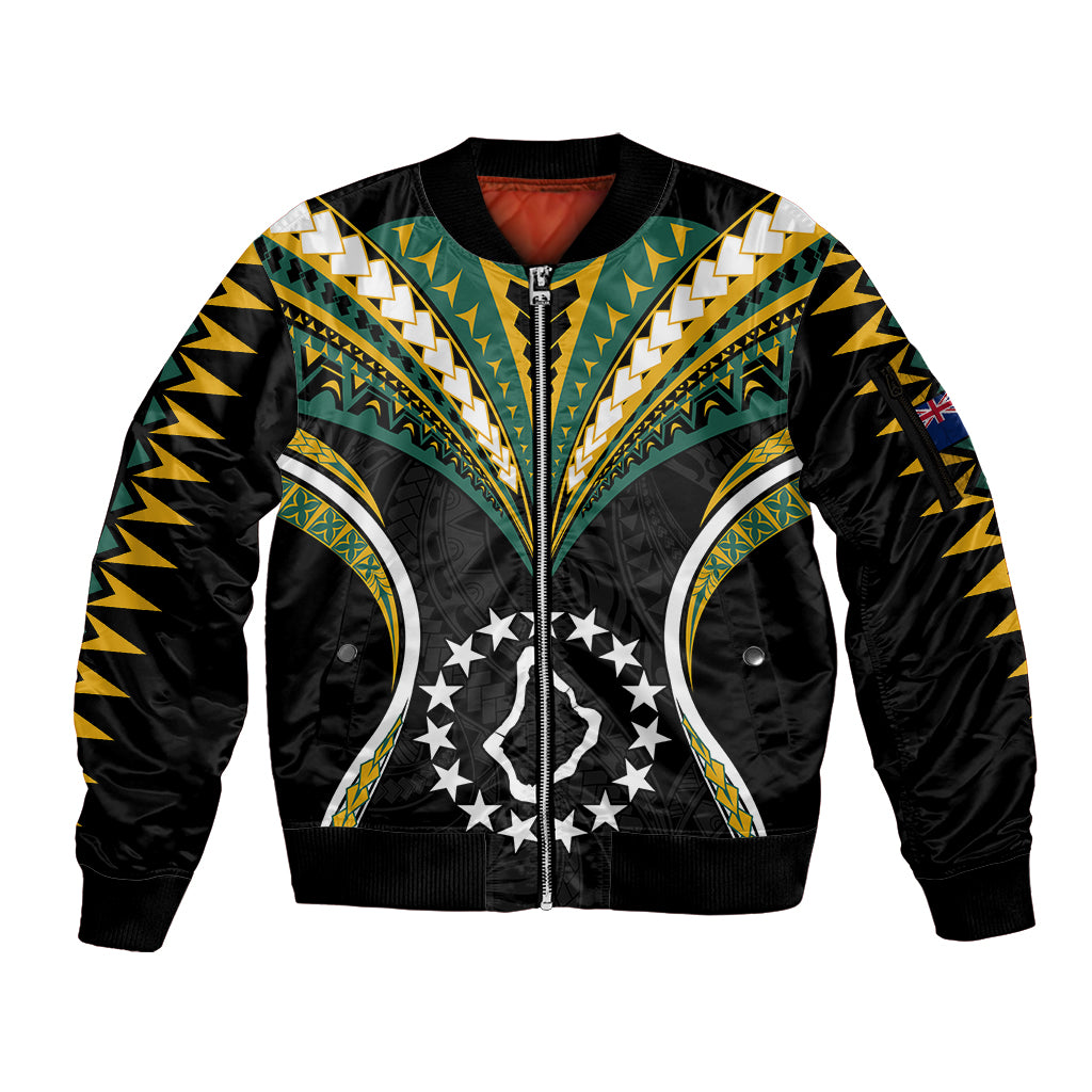 Polynesian Pride Palmerston Island Sleeve Zip Bomber Jacket Cook Islands Tribal Wave Style LT9 Unisex Black - Polynesian Pride