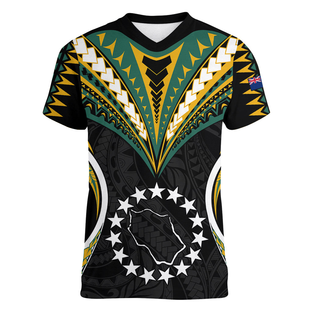 Polynesian Pride Penrhyn Island Women V Neck T Shirt Cook Islands Tribal Wave Style LT9 Female Black - Polynesian Pride
