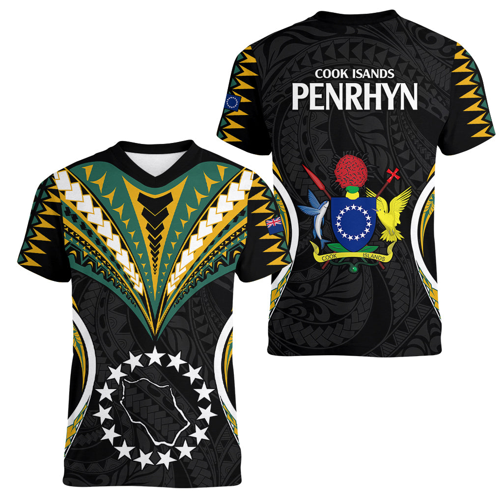 Polynesian Pride Penrhyn Island Women V Neck T Shirt Cook Islands Tribal Wave Style LT9 - Polynesian Pride